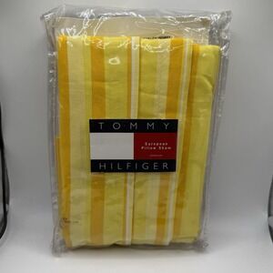 Vintage 2000 Tommy Hilfiger European Pillow Sham Yellow Striped New 26"‎ X 26"